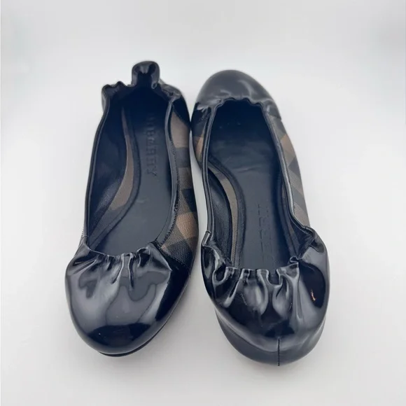 Burberry Nova Check Patent Leather Women's Black & Brown Checkered Ballet Flats - Picture 5 of 8